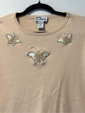 Vintage Rainbow Sportswear Tan Butterfly Embroidered Short-Sleeve Tee XL
